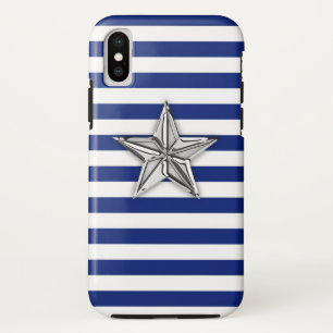 Nautical Silver Star on Navy Stripes Pattern Case-Mate iPhone Case