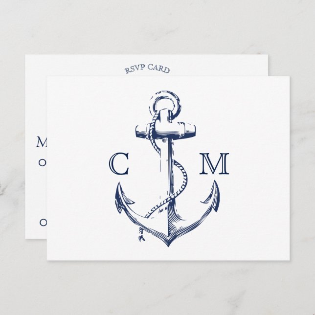 Nautical Sketch Anchor White Meal Choice RSVP Invitation Postcard (Front/Back)