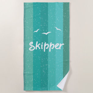 Nautical Skipper Sailing Blue Striped Beach Towel