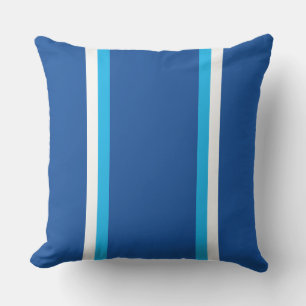 Nautical Sky White Racing Stripes On Royal Blue Cushion