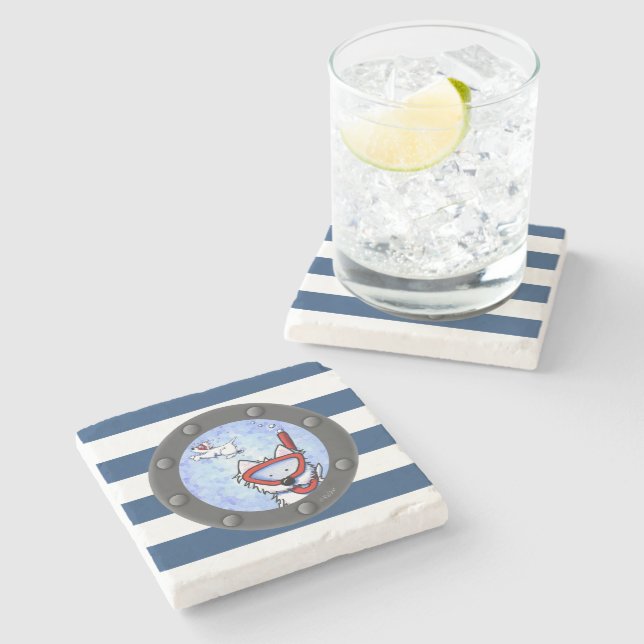Nautical Snorkelling Westies Stone Coaster (Side)