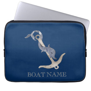 Nautical Spirit Anchor Dolphin Navy Blue  Laptop Sleeve