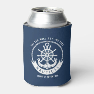 Nautical Spirit Anchor,Wheel, Navy Blue Can Cooler