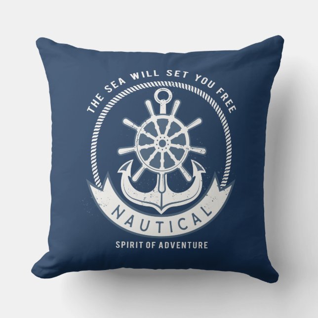 Nautical Spirit Anchor,Wheel, Navy Blue Cushion (Front)