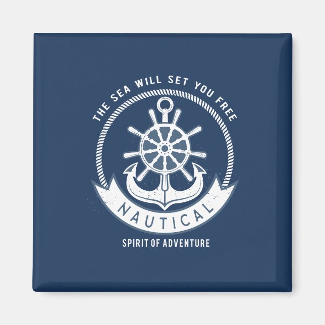 Nautical Spirit Anchor,Wheel, Navy Blue Magnet (Front)