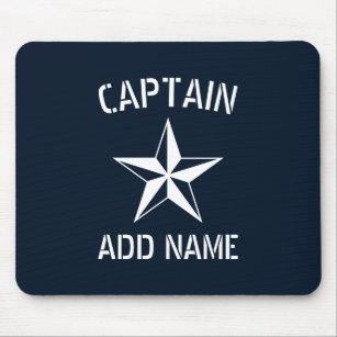Nautical star boat captain name navy blue & white mouse pad