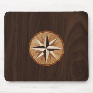 Nautical Star Dark Wood Marquetry Look Mouse Pad