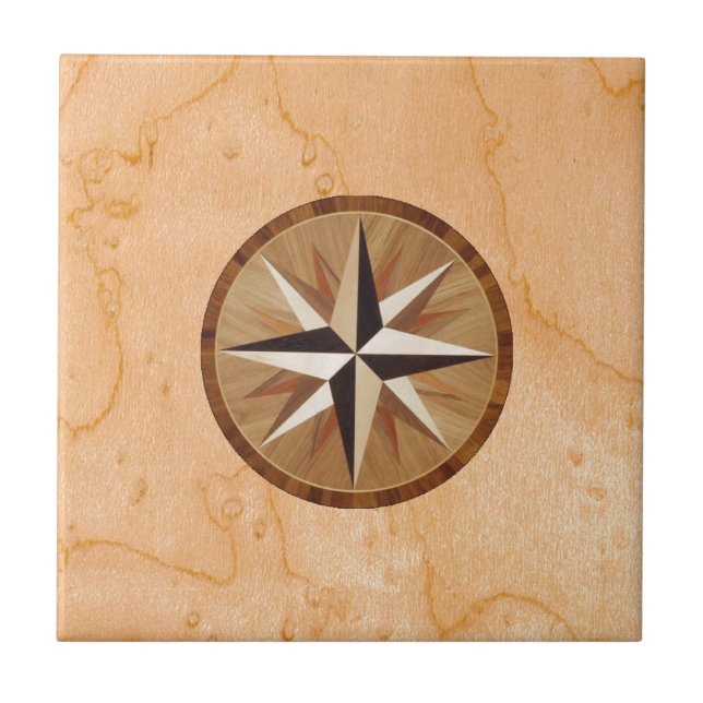 Nautical Star Light Wood Marquetry look Tile (Front)