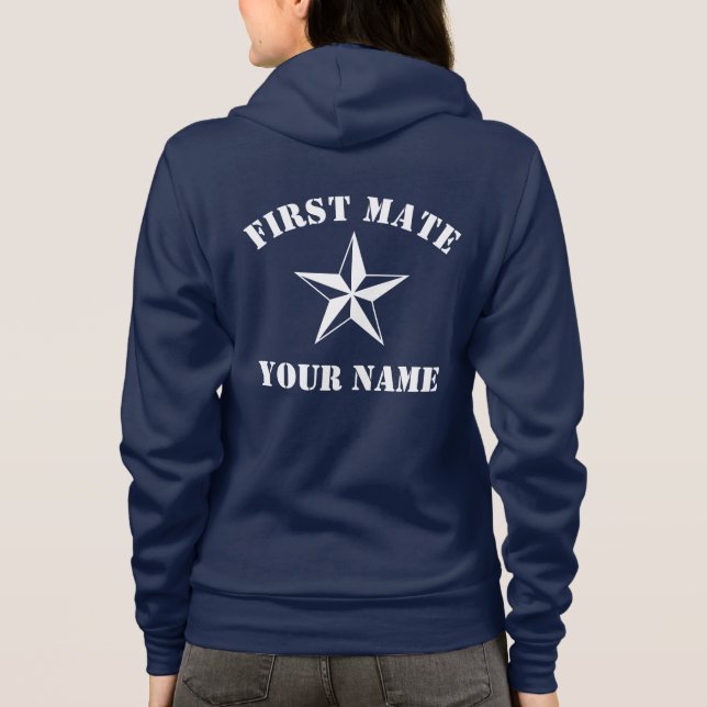 Nautical star navy blue and white hoodie for women (Back)