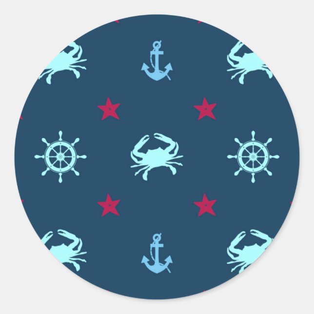 Nautical Star Pattern Classic Round Sticker (Front)