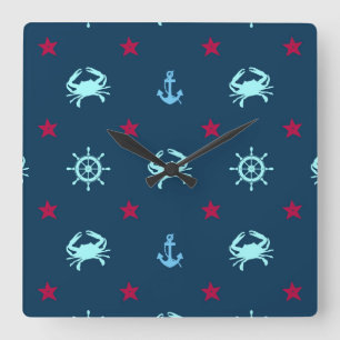 Nautical Star Pattern Square Wall Clock