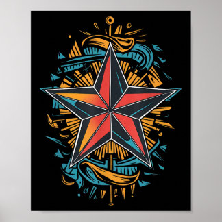 Nautical Star Tattoo Marine Symbol Nautical Comp Poster