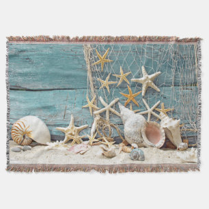 Nautical Starfish and Fisherman Net Throw Blanket