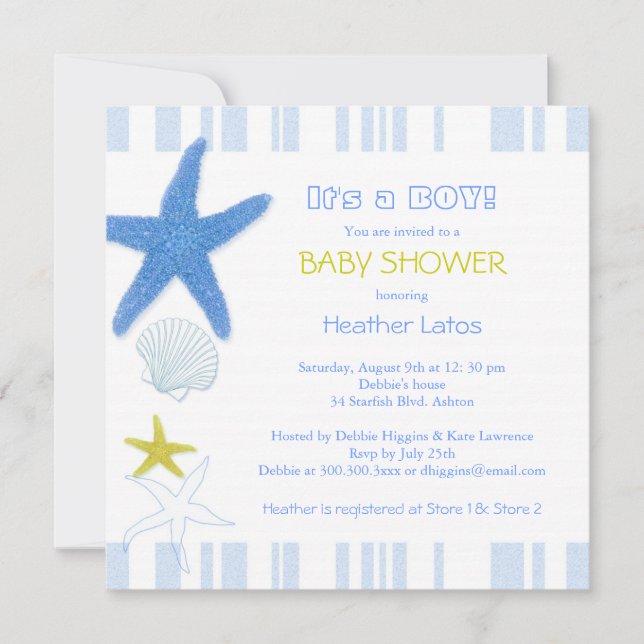 Nautical Starfish Baby Boy Baby Shower Invitation (Front)
