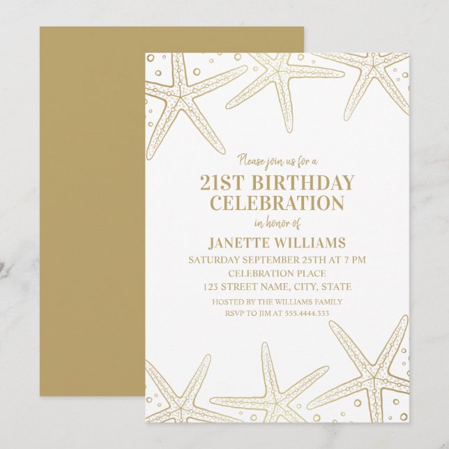 Nautical Starfish Beach Adult 21st Birthday Party Invitation (Front/Back)