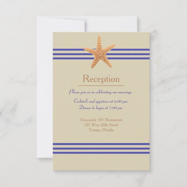 Nautical Starfish Beige - Reception Invitation (Front)