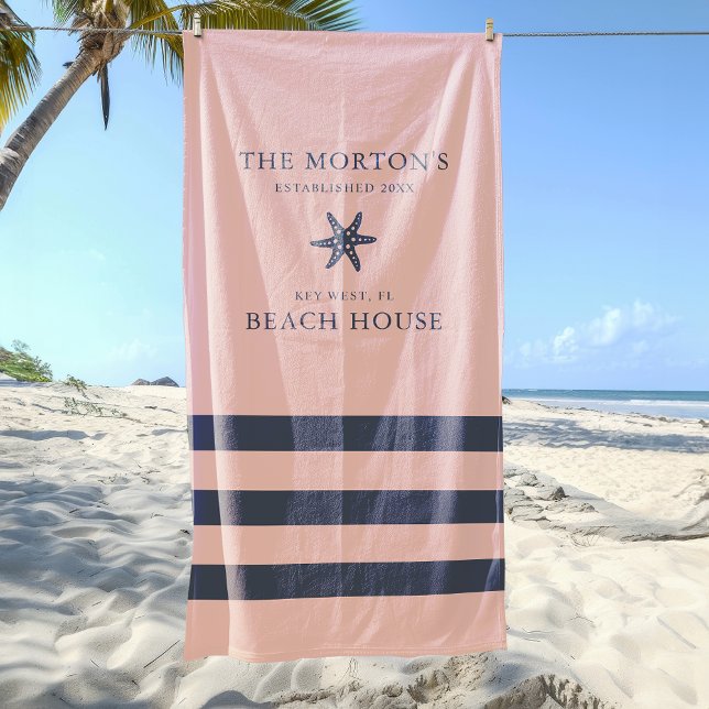 Nautical Starfish Family Beach House Beach Towel (Nautical Starfish Family Beach House Beach Towel)