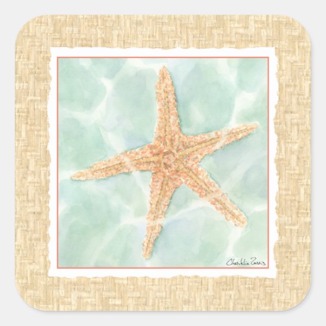 Nautical Starfish in Water Square Sticker (Front)