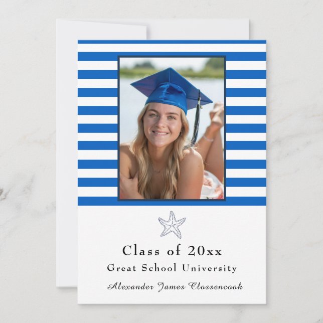 Nautical Starfish Modern Navy White stripe  Announ Announcement (Front)