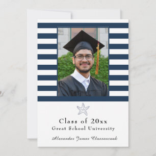 Nautical Starfish Modern Navy White stripe  Announcement