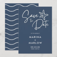 Nautical Starfish Navy White Stripe Wedding Save T