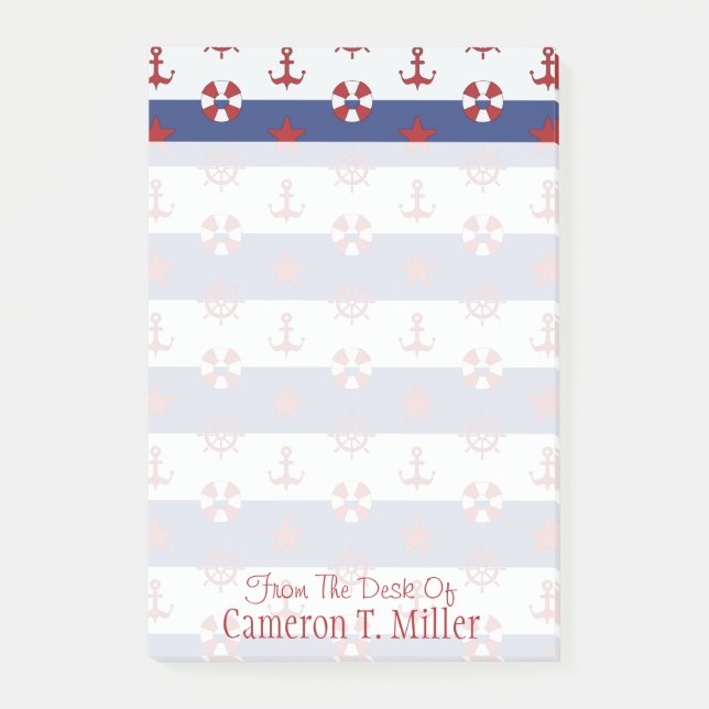Nautical Stars And Stripes Pattern | Add Your Name Post-it Notes (Front)