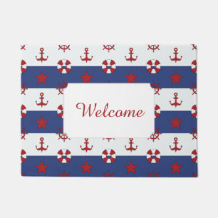Nautical Stars And Stripes Pattern Add Your Text Doormat