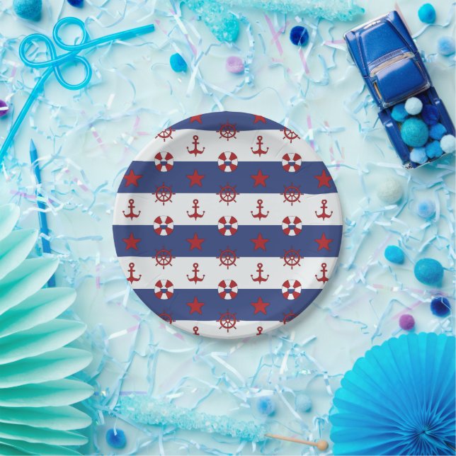 Nautical Stars And Stripes Pattern Paper Plate (Party)