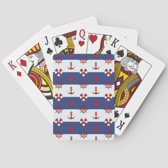 Nautical Stars And Stripes Pattern Playing Cards (Back)