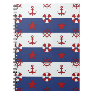 Nautical Stars And Stripes Pattern Spiral Notebook