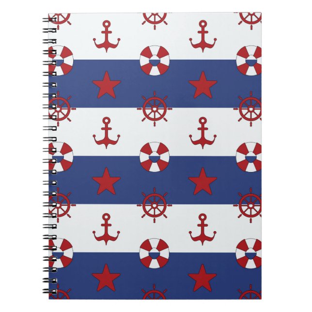 Nautical Stars And Stripes Pattern Spiral Notebook (Front)