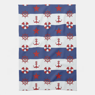 Nautical Stars And Stripes Pattern Tea Towel