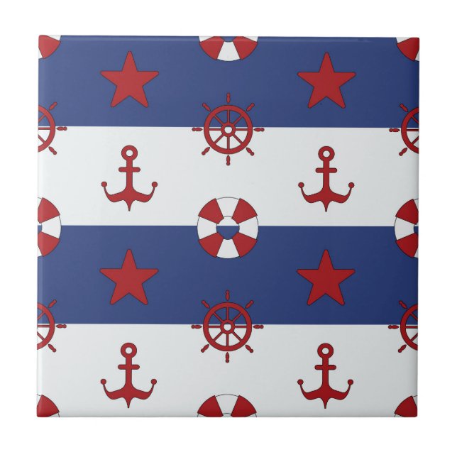 Nautical Stars And Stripes Pattern Tile (Front)