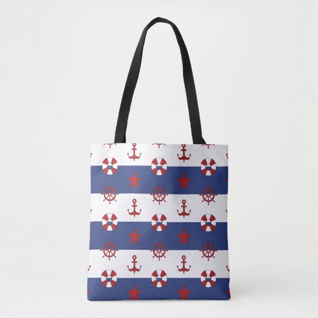 Nautical Stars And Stripes Pattern Tote Bag (Front)