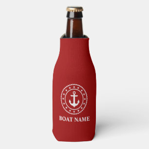 Nautical Stars Rope Boat Name Anchor Red Bottle Cooler