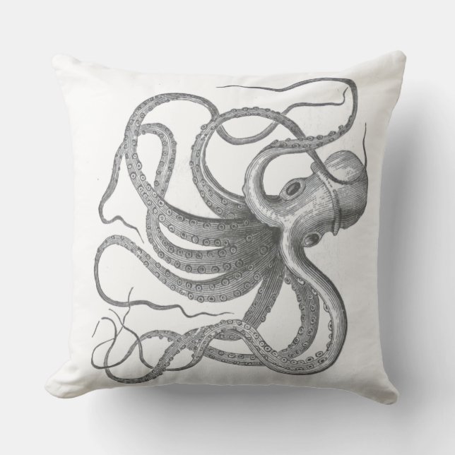 Nautical steampunk octopus Vintage antique kraken Cushion (Front)