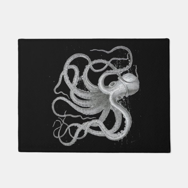 Nautical steampunk octopus vintage kraken beach doormat (Front)