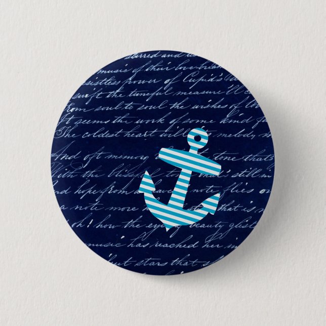 Nautical Stripe anchor handwriting design 6 Cm Round Badge (Front)