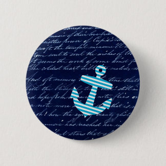 Nautical Stripe anchor handwriting design 6 Cm Round Badge