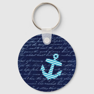 Nautical Stripe anchor handwriting design Key Ring
