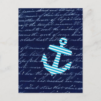 Nautical Stripe anchor handwriting design Postcard