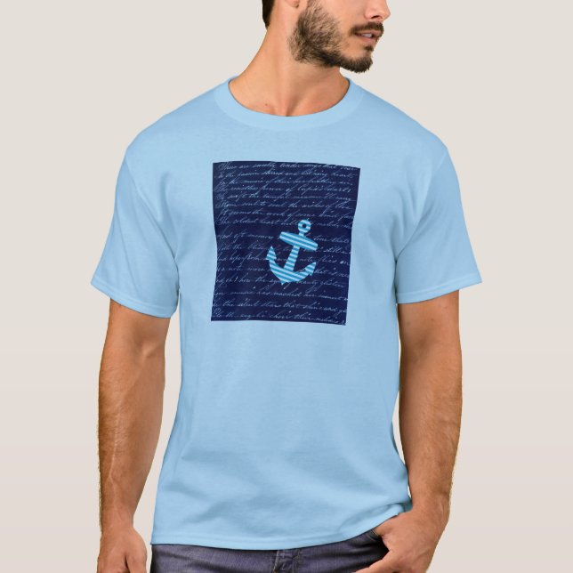 Nautical Stripe anchor handwriting design T-Shirt (Front)