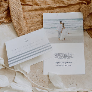 Nautical Stripe & Anchor Wedding Photo Thank You Foil Card