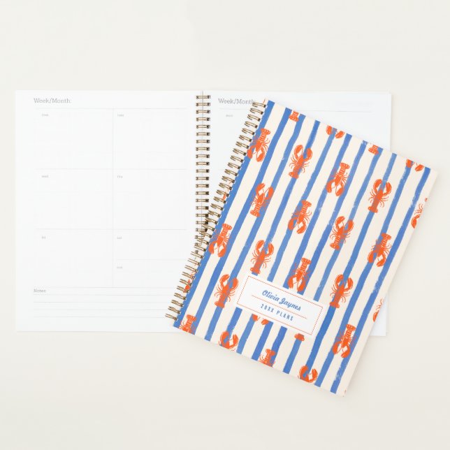 Nautical Stripe Lobster Personalised 2027 Monthly Planner (Display)