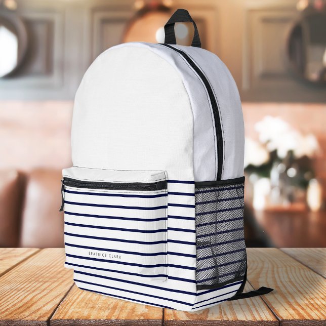Nautical Stripe Navy Blue Stylish Trendy Modern Printed Backpack (Creator Uploaded)