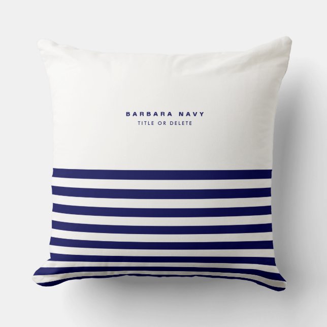 Nautical Stripe Navy Blue Trendy Stylish 8 Stripes Cushion (Front)