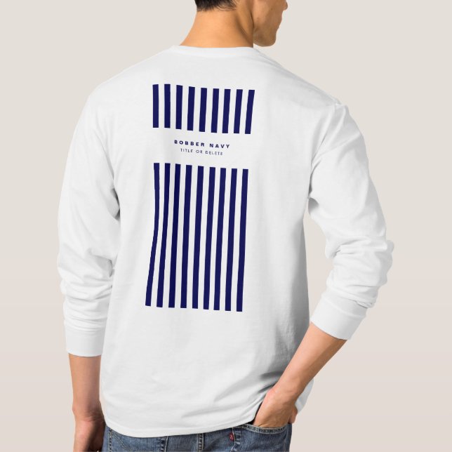 Nautical Stripe Navy Blue Trendy Stylish 9 Stripes T-Shirt (Back)