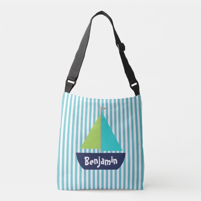 Nautical Stripe Patterned Sailboats Customised Bag (Front)