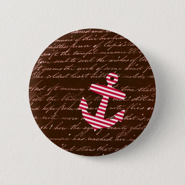 Nautical Stripe red anchor 6 Cm Round Badge (Front)