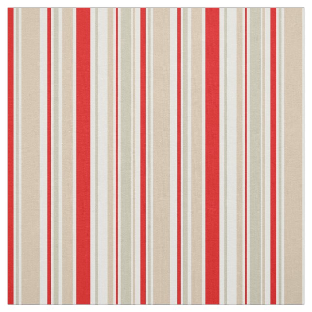 Nautical Stripe Red White Grey Beige Pattern Fabric (Swatch)